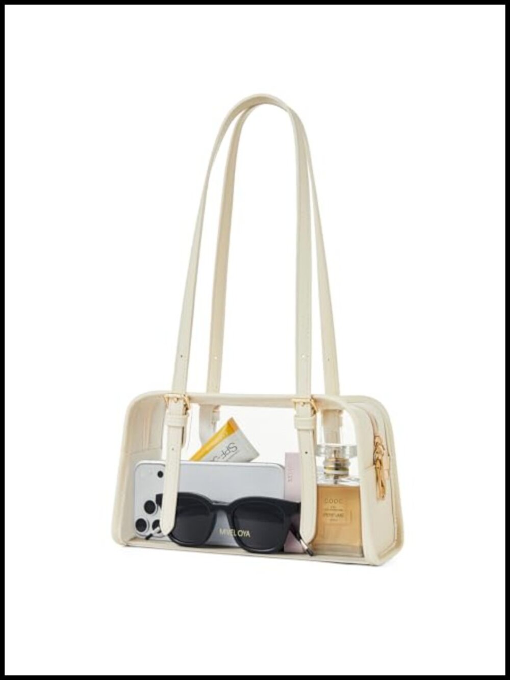 Clear Stadium Approved Shoulder Bag, PVC & PU Leather, Adjustable Strap,